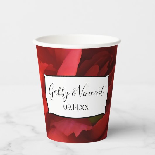 Red Floral Carnance Weddenschap Paper Cups Papieren Bekers (Voorkant)