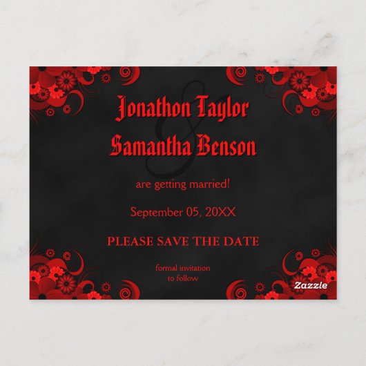 Red Floral Chalkboard Save The Date Aankondigingen (Achterkant)