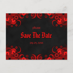 Red Floral Chalkboard Save The Date Aankondigingen