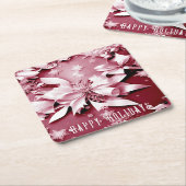 Red Floral Christmas Holiday Paper Onderzetter (Schuin)