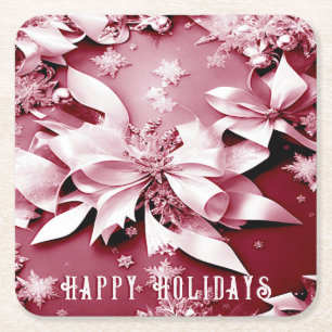 Red Floral Christmas Holiday Paper Onderzetter