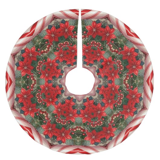 Red Floral Christmas Tree Skirt Kerstboom Rok (Voorkant)