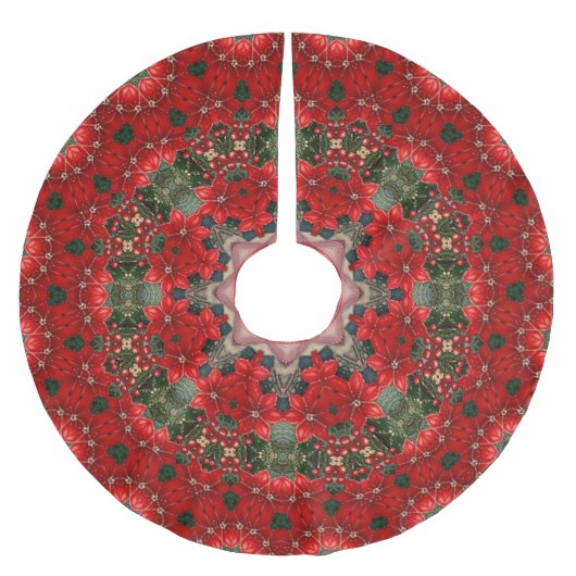 Red Floral Christmas Tree Skirt Kerstboom Rok (Voorkant)