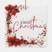 Red Floral Christmas Wreath – Elegant Holiday Keramisch Ornament (Achterkant)