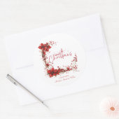 Red Floral Christmas Wreath – Elegant Holiday Ronde Sticker (Envelop)