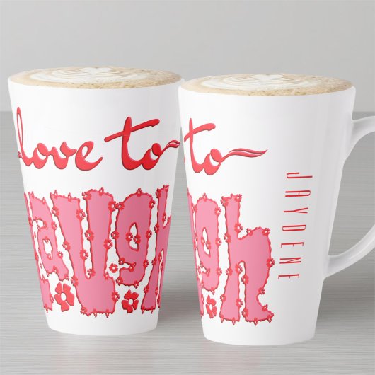 Red Floral Chunky Text Slogan With Name Latte Mok