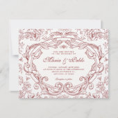 Red Floral classic vintage wedding  Kaart (Voorkant)