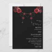 Red Floral & Crystal Wedding - Zwart Kaart (Voorkant)