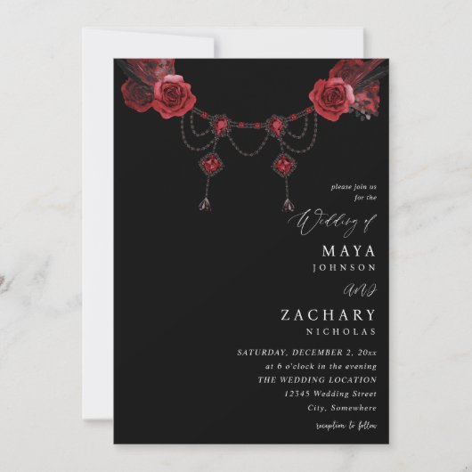Red Floral & Crystal Wedding - Zwart Kaart (Voorkant)