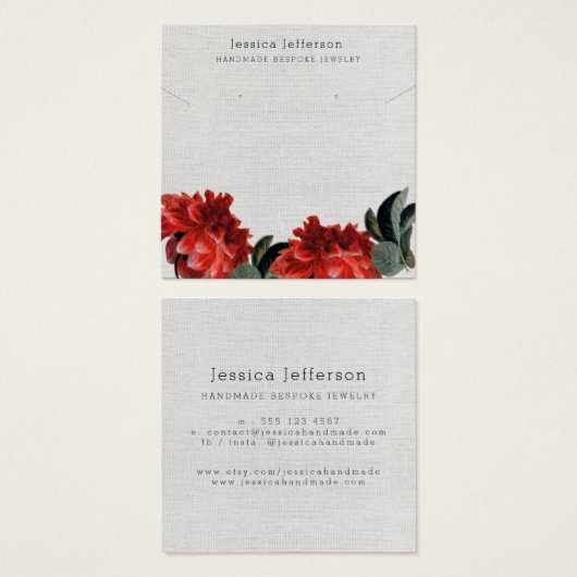 Red Floral Custom Square Jewelry Display Card Vierkante Visitekaartjes (Voorkant /achterkant)
