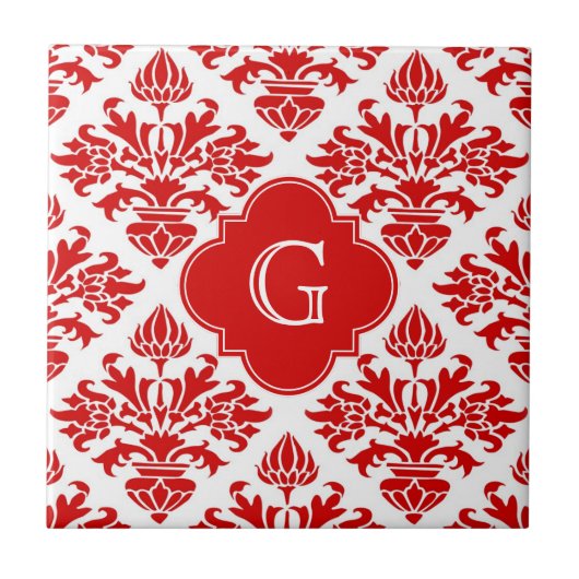  Red Floral Damask #3 met Monogram LG Tegeltje (Voorkant)