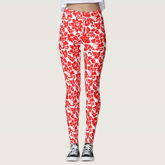 Red Floral Damask Leggings (Voorkant)