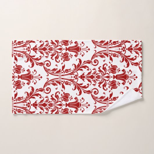 Red Floral Damask op White Bad Handdoek (Handdoek)