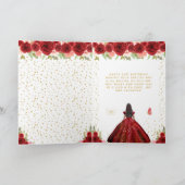 Red Floral Dark Skin Girl Birthday Kaart (Binnen)