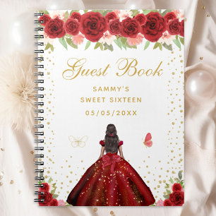 Red Floral Dark Skin Princess Sweet Sixteen Notitieboek