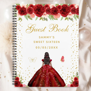 Red Floral Dark Skin Princess Sweet Sixteen Notitieboek