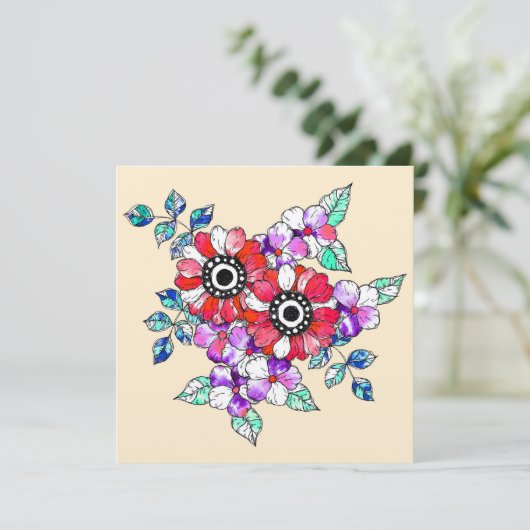 Red floral decoration bedankkaart (Staand voorkant)