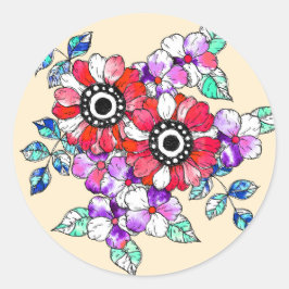 Red floral decoration ronde sticker