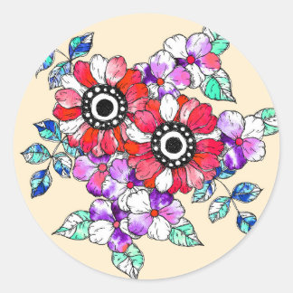 Red floral decoration ronde sticker