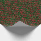 Red Floral Design on Green Faux Velvet Cadeaupapier (Hoek)