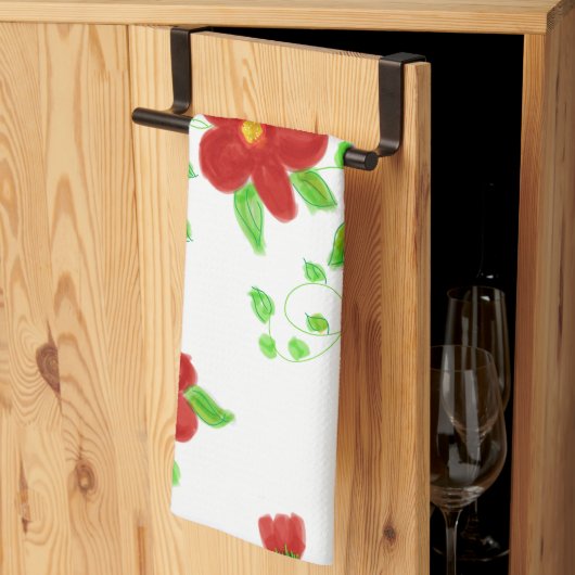 Red Floral Designer Theedoek (Derde Gevouwen)