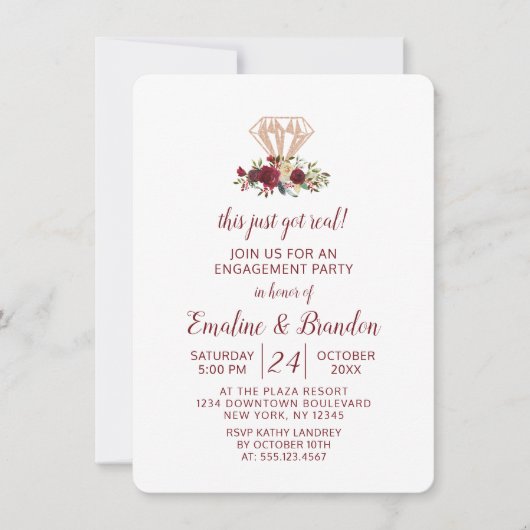Red Floral Dit is net een echt verlovingsfeest Kaart (Voorkant)