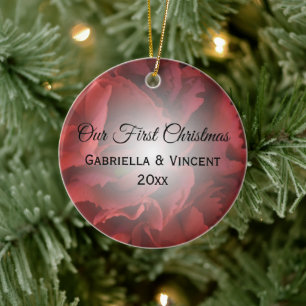 Red Floral Eerste Kerstmis Samen Keramisch Ornament