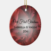 Red Floral Eerste Kerstmis Samen Keramisch Ornament (Rechts)