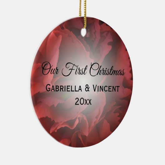 Red Floral Eerste Kerstmis Samen Keramisch Ornament (Rechts)