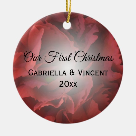 Red Floral Eerste Kerstmis Samen Keramisch Ornament (Voorkant)