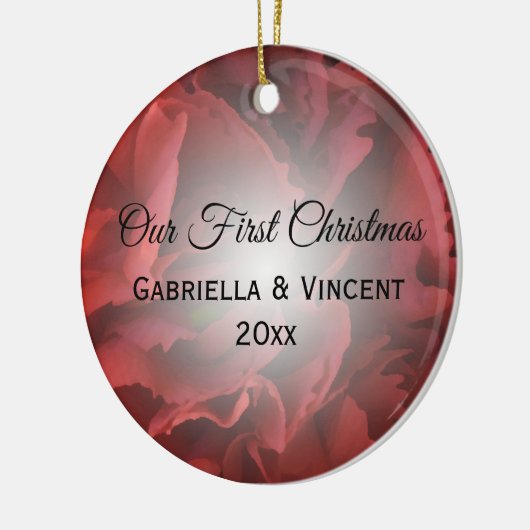 Red Floral Eerste Kerstmis Samen Keramisch Ornament (Links)