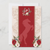 Red Floral Elegant Baroque Charra Quinceañera Kaart (Achterkant)