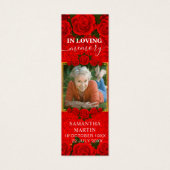 Red Floral Elegant Memorial Funeral Bladwijzer Mini Visitekaartjes (Voorkant)