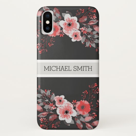 Red Floral Elegant Monogram Modern Jet Case-Mate iPhone Case (Achterkant)