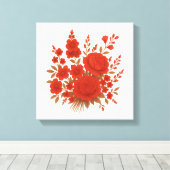 Red Floral Elegant Rose Bouquet Botanical Print (Insitu (Houten vloer))