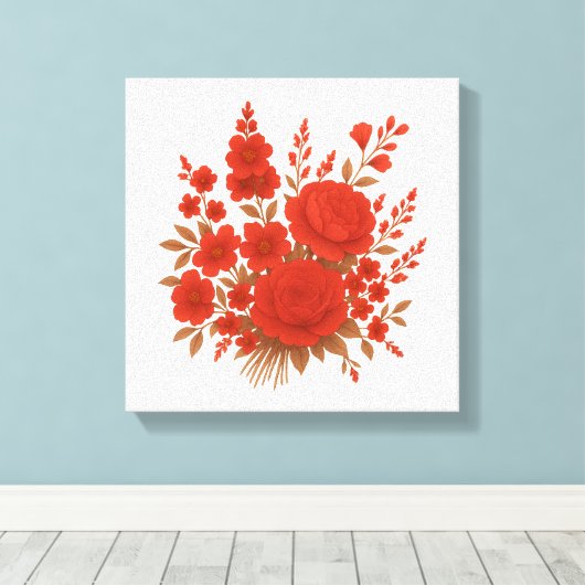 Red Floral Elegant Rose Bouquet Botanical Print (Insitu (Houten vloer))