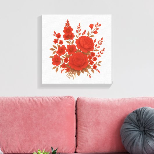 Red Floral Elegant Rose Bouquet Botanical Print (Insitu (Woonkamer))