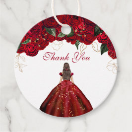 Red Floral Elegant Rozen Quince Birthday Dank je Bedankjes Labels