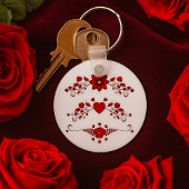 Red Floral Flourishes Sleutelhanger