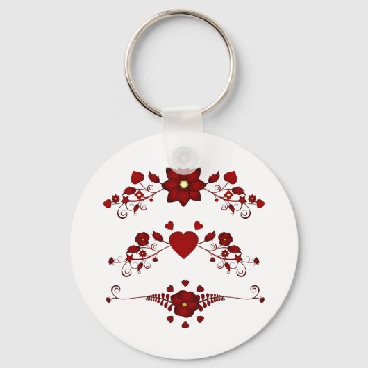 Red Floral Flourishes Sleutelhanger (Voorkant)