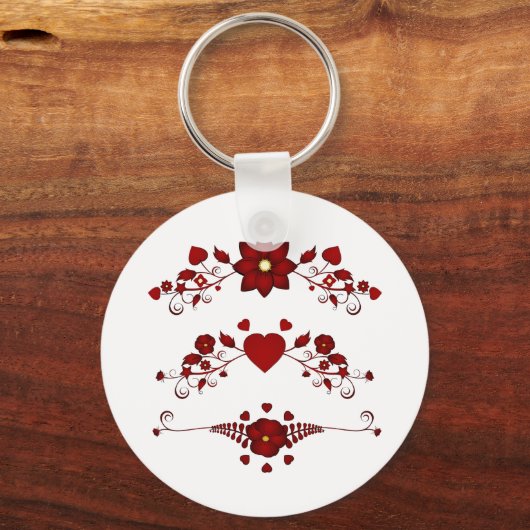 Red Floral Flourishes Sleutelhanger (Voorkant)