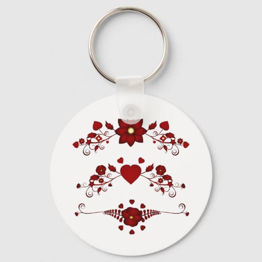 Red Floral Flourishes Sleutelhanger (Achterkant)