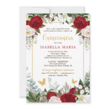 Red Floral Foto Quinceanera Invite in het Spaans
