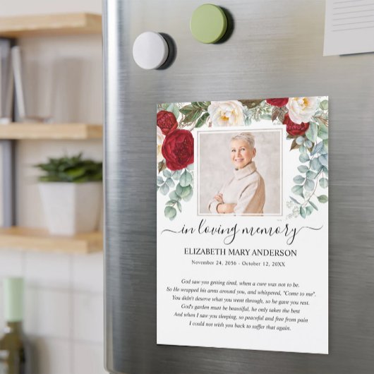 Red Floral Foto Sympathie Funeral Prayer Kaart