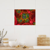 Red Floral Fractal Poster (Keuken)