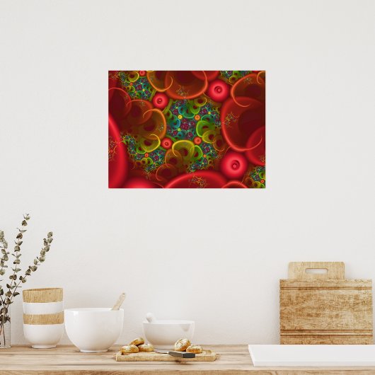 Red Floral Fractal Poster (Keuken)