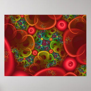 Red Floral Fractal Poster