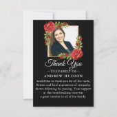 Red Floral Funeral Photo Hartelijk dank Bedankkaart (Voorkant)