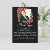 Red Floral Funeral Photo Hartelijk dank Bedankkaart (Staand voorkant)