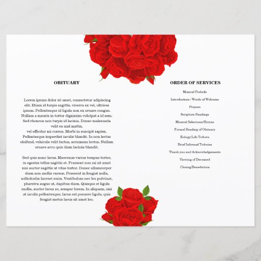 Red floral Funeral Program sjabloon (Achterkant)